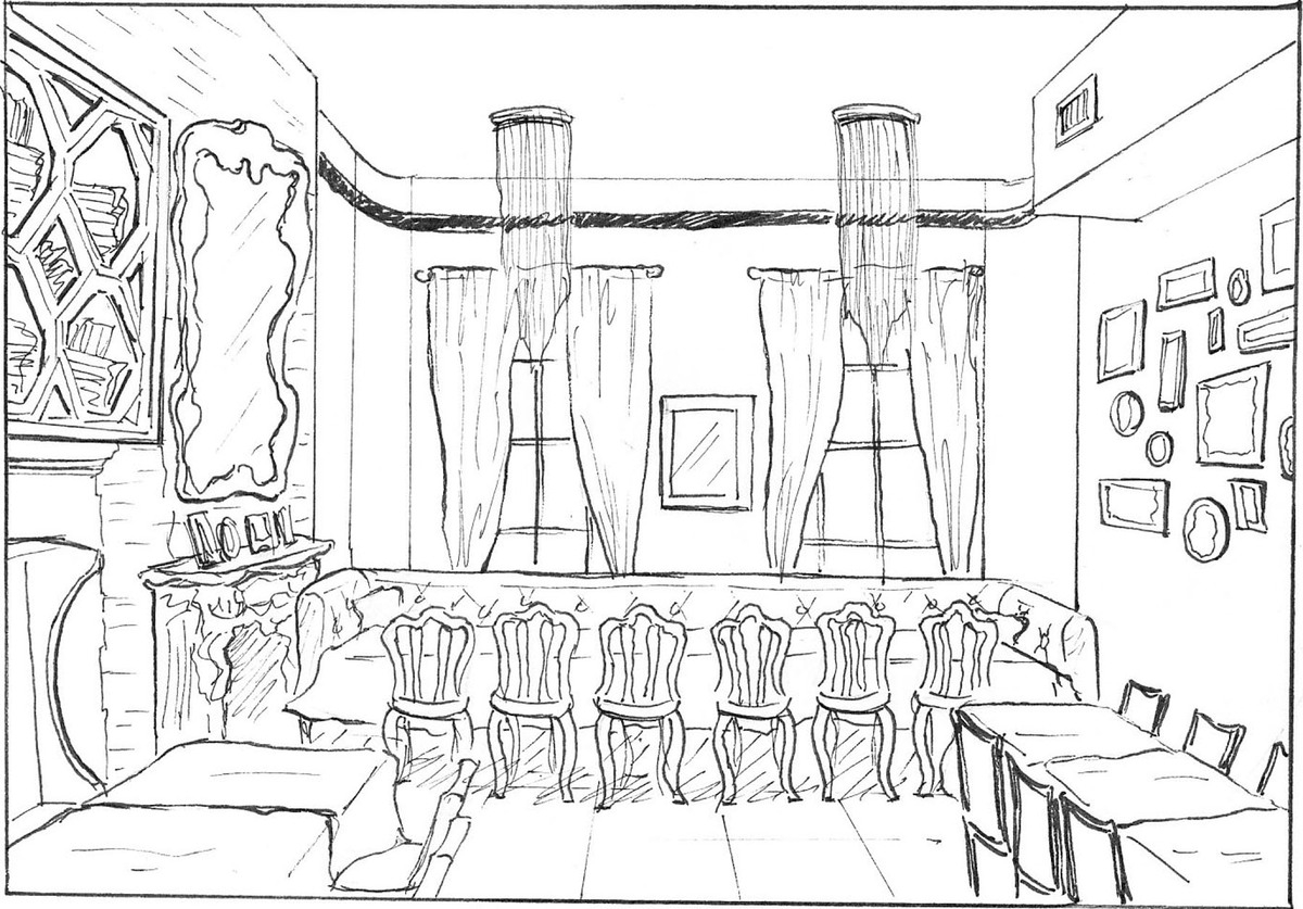 Coloriage d'une salle à manger accueillante avec une grande table