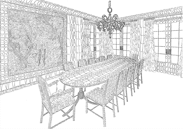 Coloriage d'une salle à manger chaleureuse avec mobilier et décoration