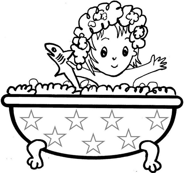 Coloriage d'une salle de bain avec baignoire et accessoires