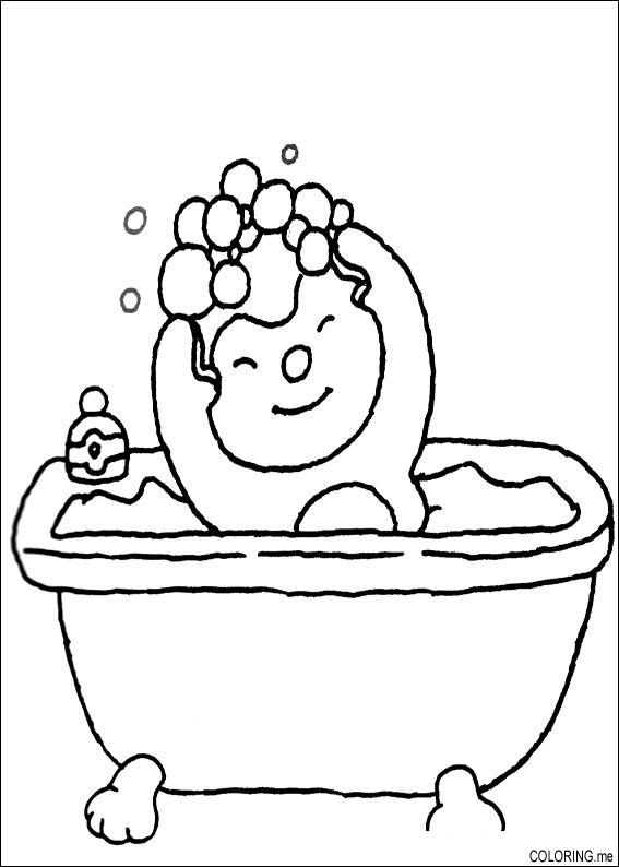 Coloriage d'une salle de bain avec une baignoire et des éléments de décoration