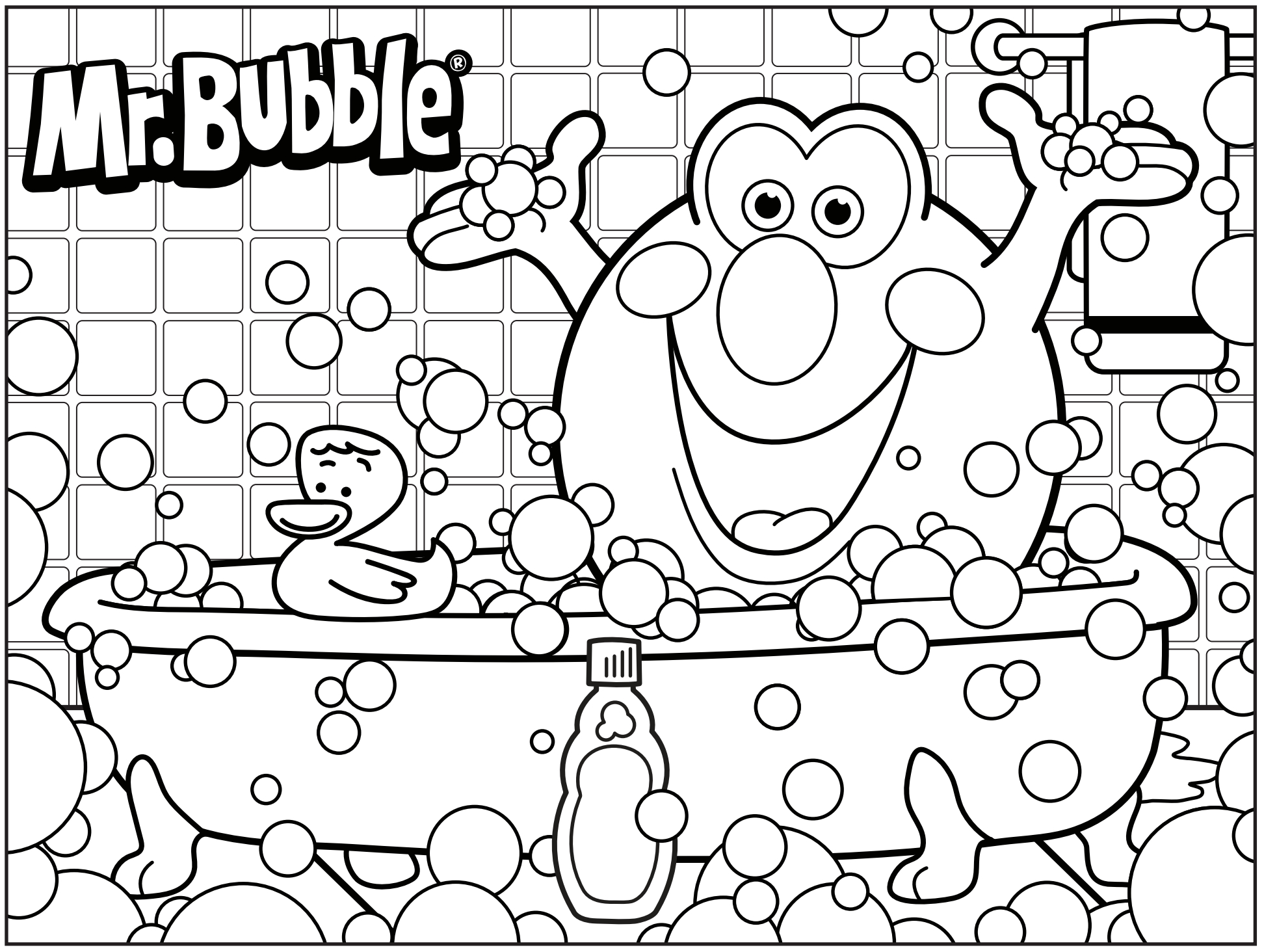 Coloriage d'une salle de bain avec baignoire et éléments décoratifs