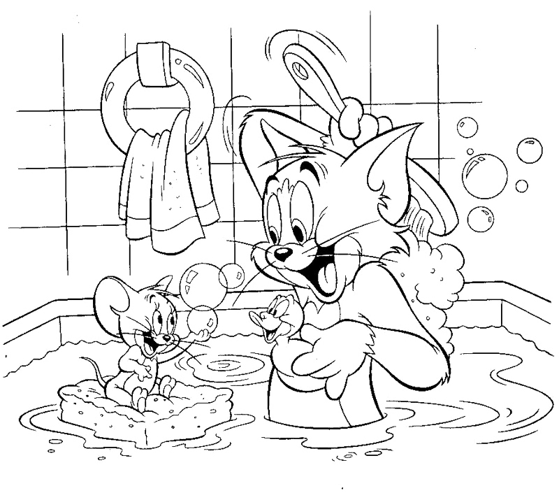Coloriage d'une salle de bain avec baignoire et accessoires