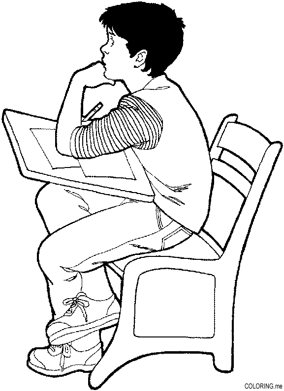 Coloriage d'une salle de classe animée avec élèves et mobilier scolaire
