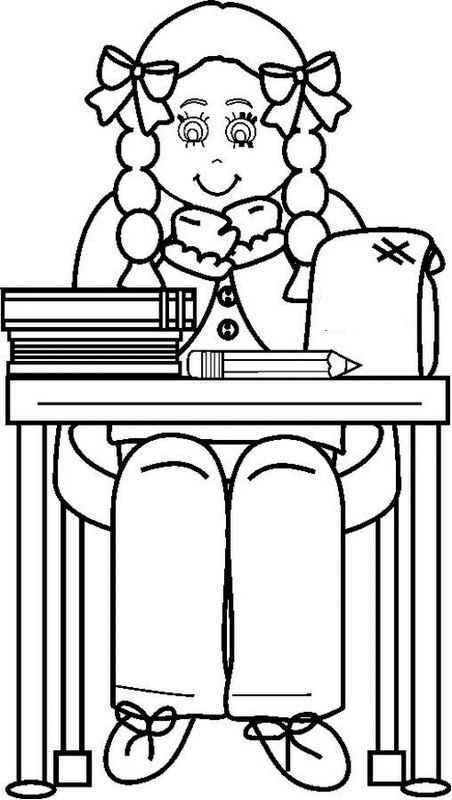 Un coloriage de salle de classe avec des élèves et des fournitures scolaires