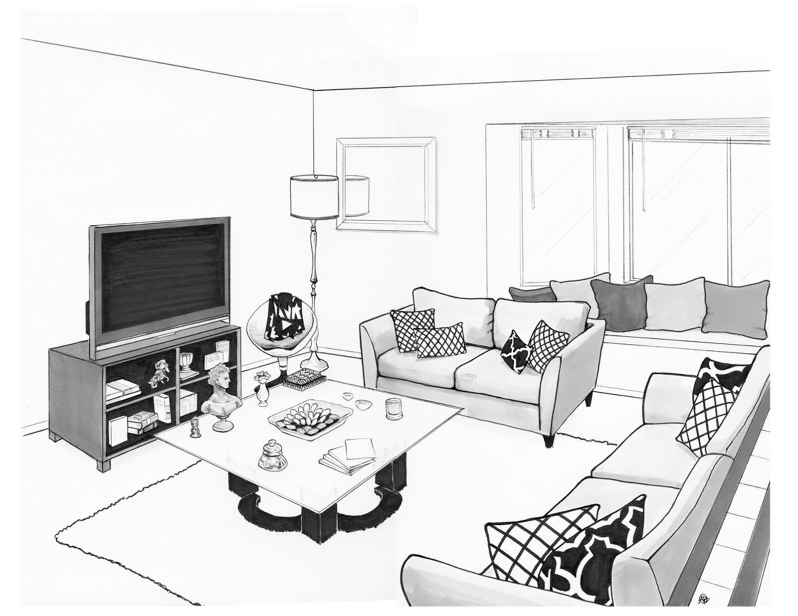 Coloriage d'un salon chaleureux avec un mobilier accueillant