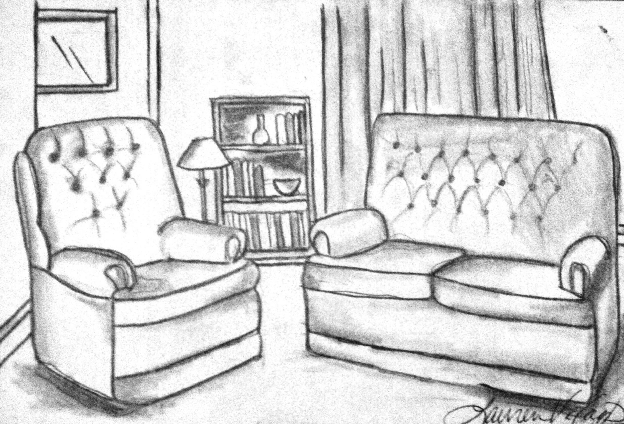 Coloriage d'un salon accueillant avec des meubles confortables