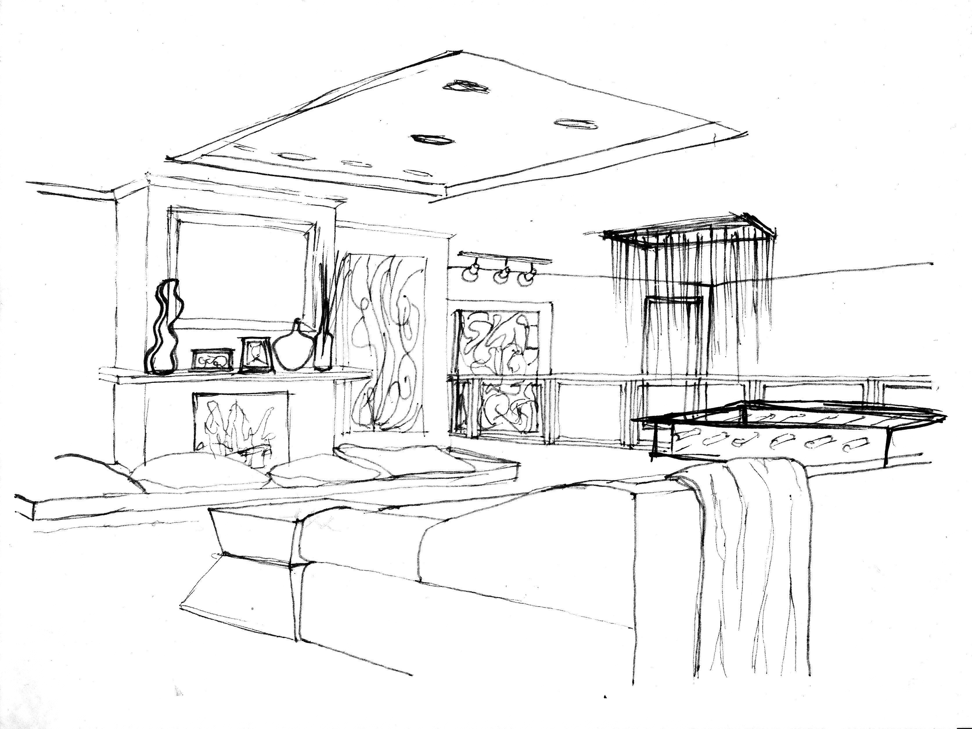 Coloriage d'un salon accueillant avec des meubles et des éléments de décoration