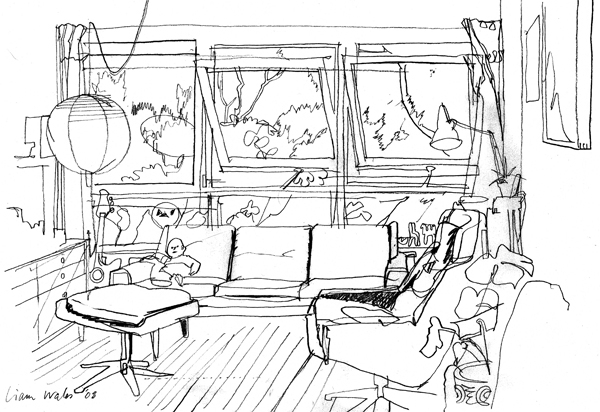 Coloriage d'un salon accueillant avec des éléments de décoration