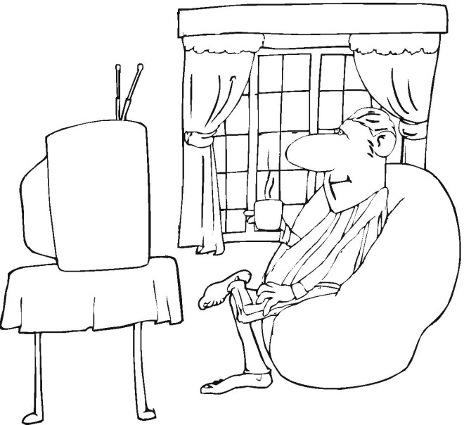 Coloriage d'un salon chaleureux avec un canapé et des éléments décoratifs