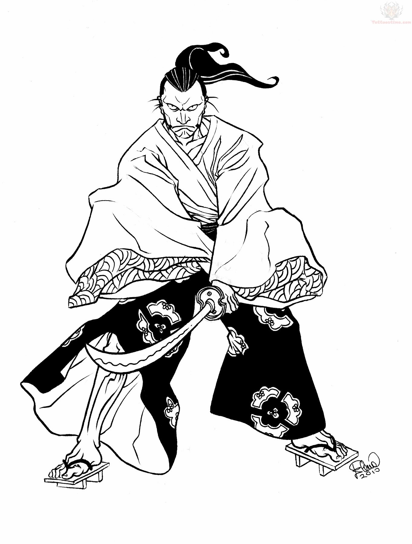 Samouraï en pleine posture de combat dans un décor traditionnel