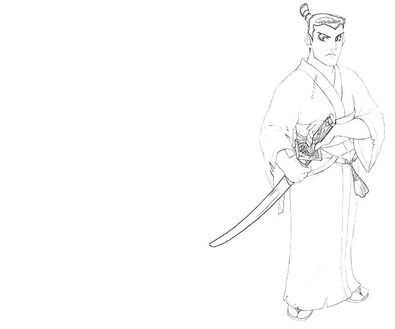 Un samouraï en pleine action sur un fond épuré