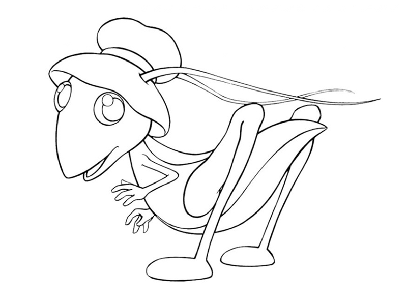 Coloriage d'une sauterelle sur une feuille avec des détails floraux