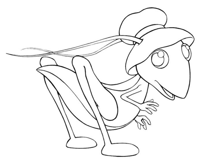 Coloriage d'une sauterelle sur une feuille