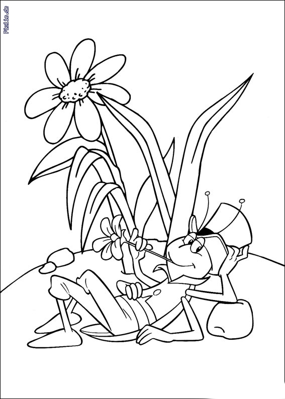 Coloriage d'une sauterelle sur une feuille verte