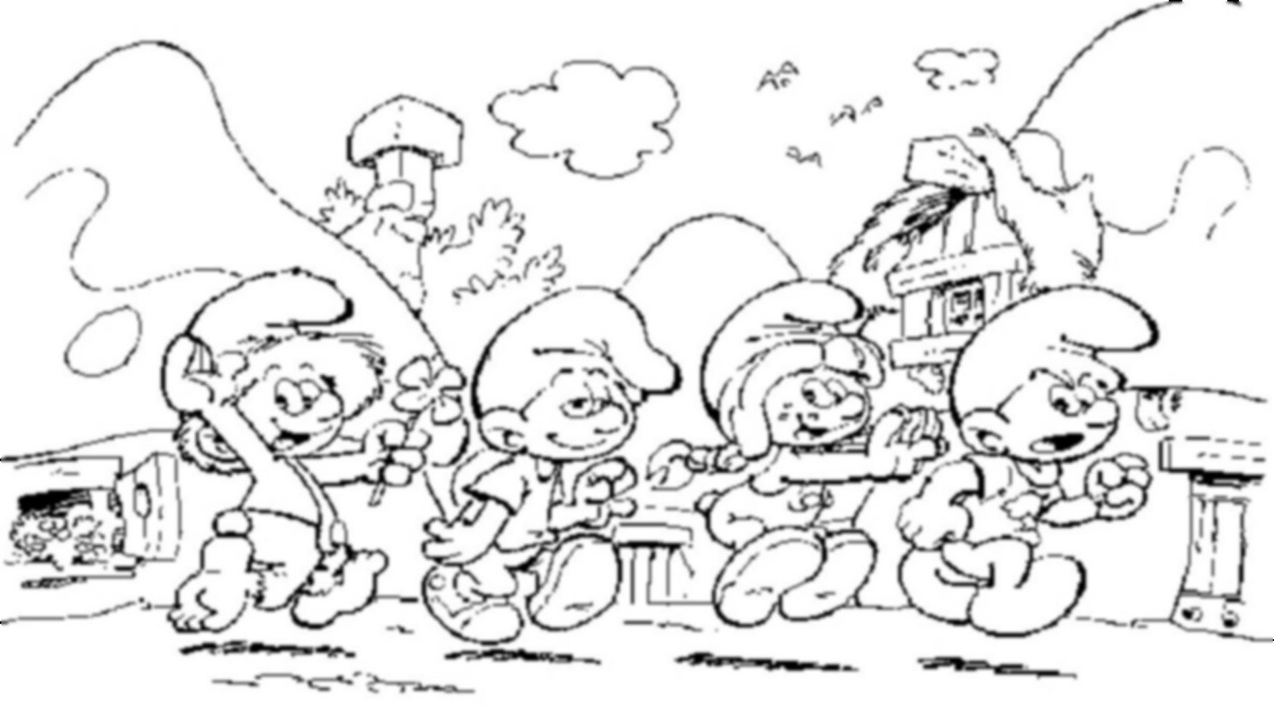 Les Schtroumpfs en pleine activité au cœur de leur village