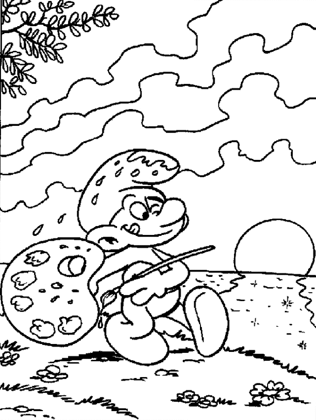 Coloriage des Schtroumpfs en pleine aventure dans la forêt