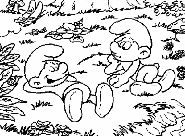 Les Schtroumpfs en pleine activité dans leur village