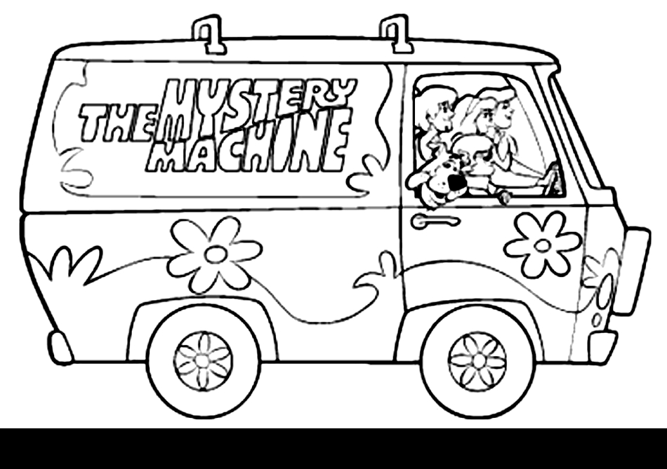 Coloriage de Scooby-Doo en pleine enquête avec ses amis dans un décor mystérieux