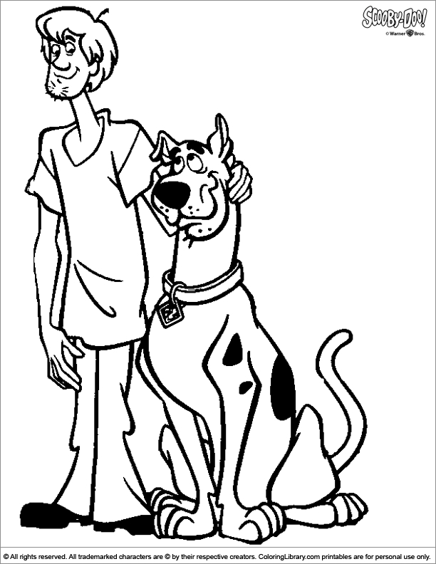 Coloriage de Scooby-Doo en pleine enquête dans un décor mystérieux