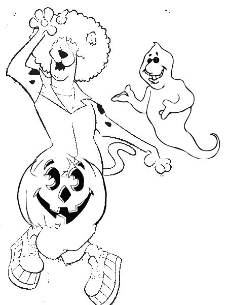 Coloriage de Scooby-Doo en pleine enquête avec Shaggy dans un décor mystérieux