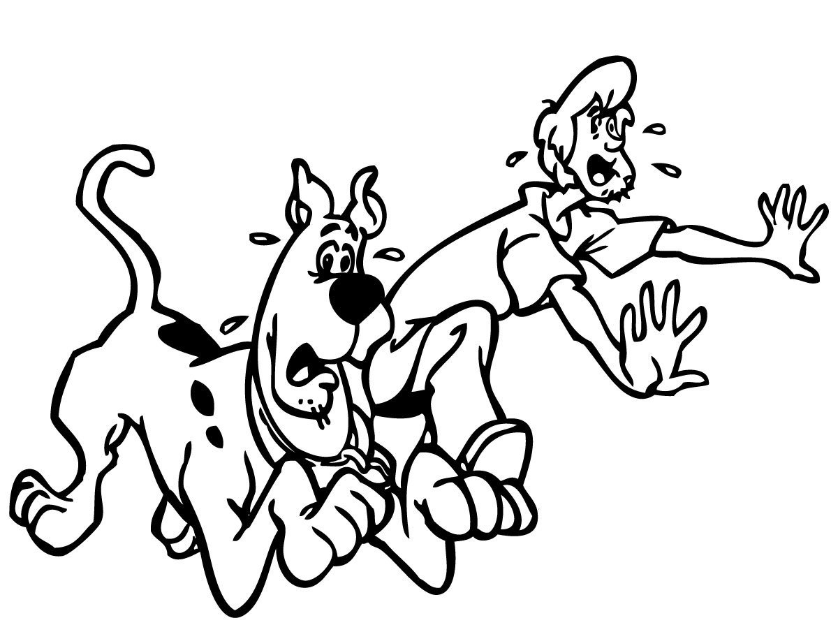 Coloriage de Scooby-Doo en pleine enquête dans un décor mystérieux