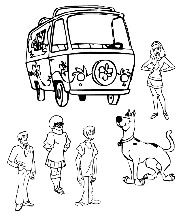Coloriage de Scooby-Doo en pleine enquête avec ses amis