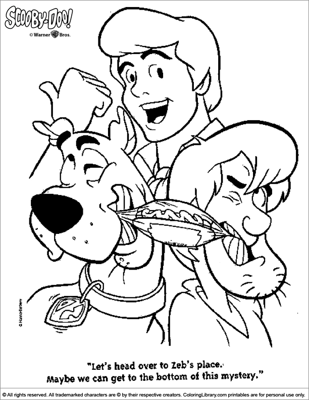 Coloriage de Scooby-Doo en pleine enquête dans un décor mystérieux