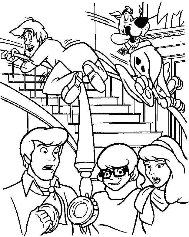 Coloriage de Scooby-Doo en pleine enquête avec ses amis