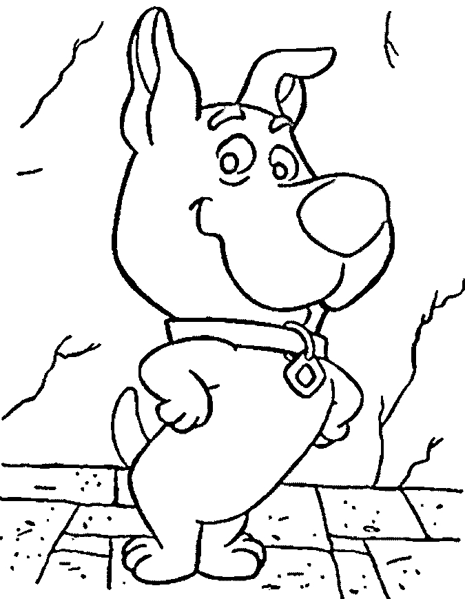Coloriage de Scooby-Doo en pleine enquête dans un décor mystérieux
