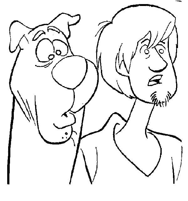 Coloriage de Scooby-Doo en pleine enquête dans un décor mystérieux