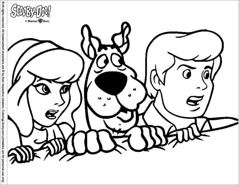 Coloriage de Scooby-Doo en pleine enquête dans un décor mystérieux