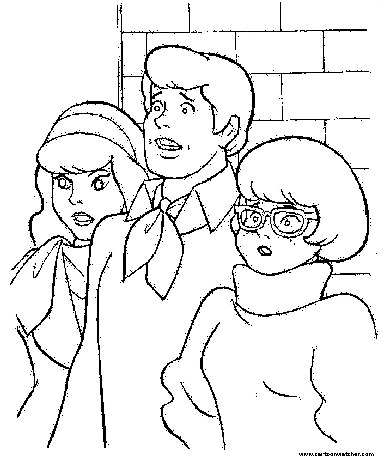 Coloriage de Scooby-Doo en pleine enquête dans un décor mystérieux