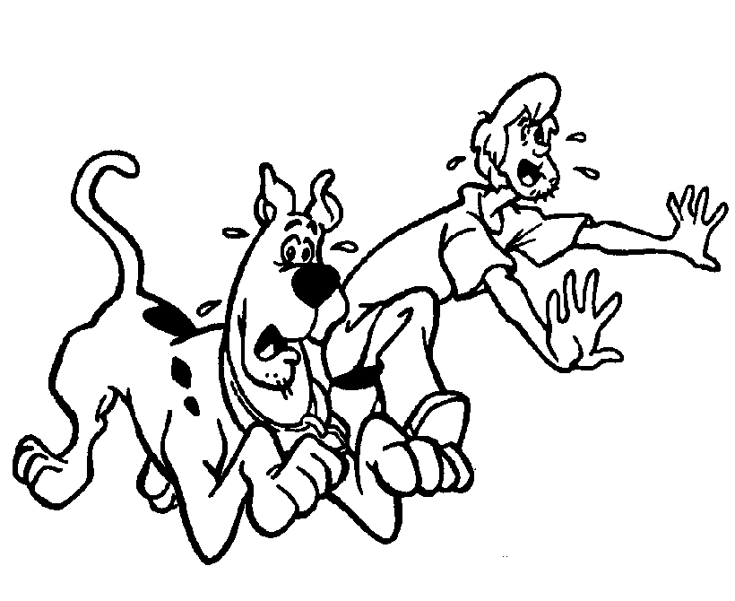Coloriage de Scooby-Doo en pleine enquête dans un décor mystérieux