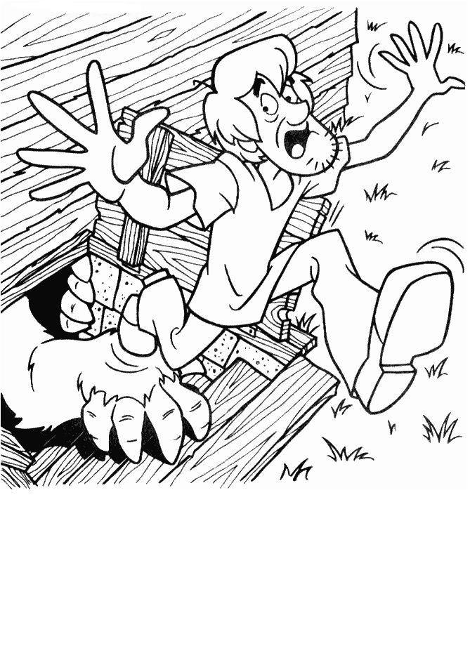 Coloriage de Scooby-Doo en pleine enquête dans un décor mystérieux