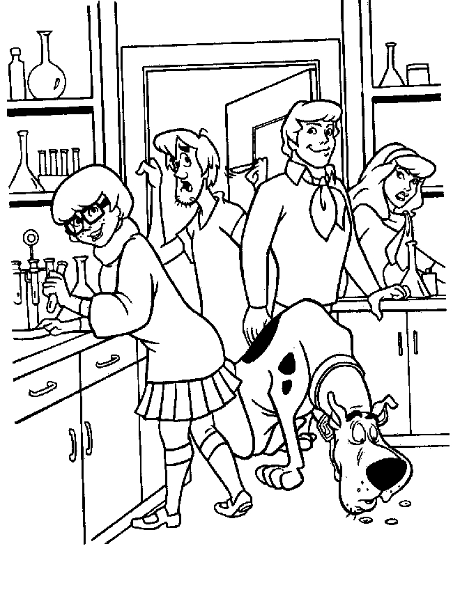 Coloriage de Scooby-Doo en pleine enquête avec ses amis