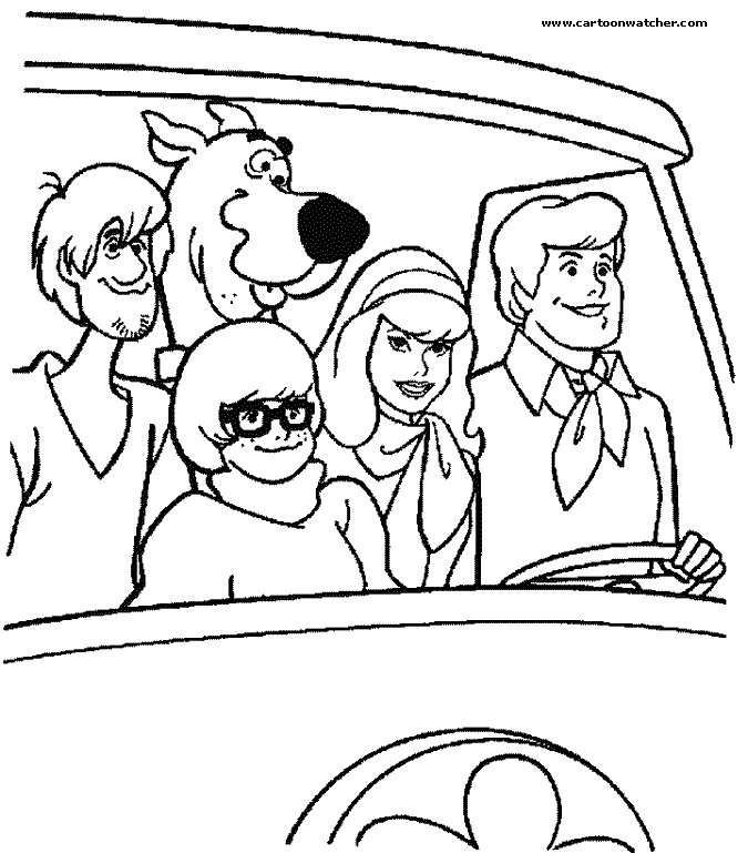 Coloriage de Scooby-Doo en pleine enquête dans un décor mystérieux