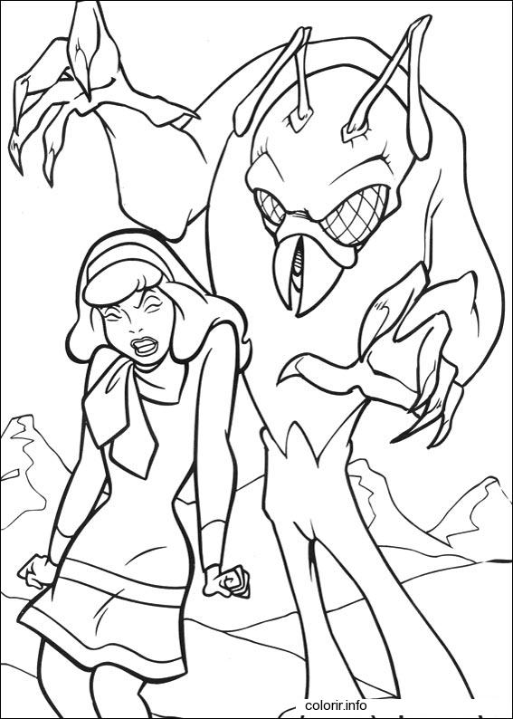 Coloriage de Scooby-Doo en pleine enquête dans un décor mystérieux