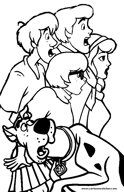 Coloriage de Scooby-Doo en pleine enquête dans un décor mystérieux