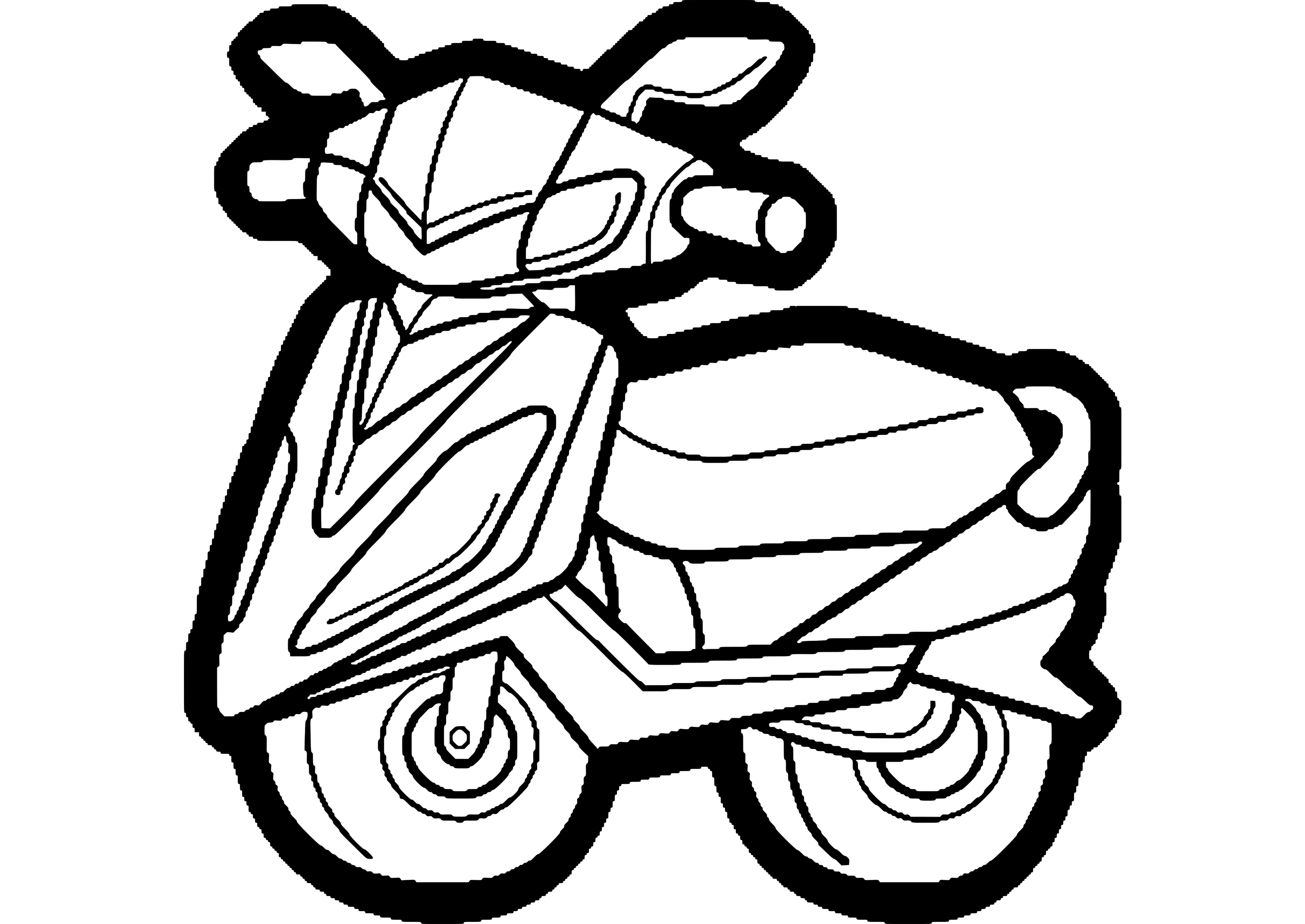 Coloriage d'un scooter sur une route avec un paysage urbain