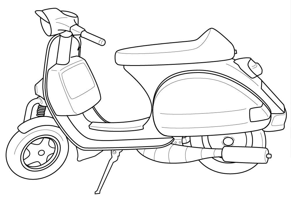 Coloriage d'un scooter stylisé sur fond simple