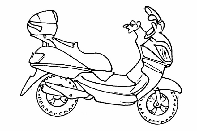 Coloriage d'un scooter moderne sur une route