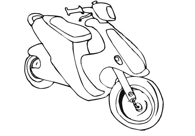 Coloriage d'un scooter en pleine ville avec un décor urbain