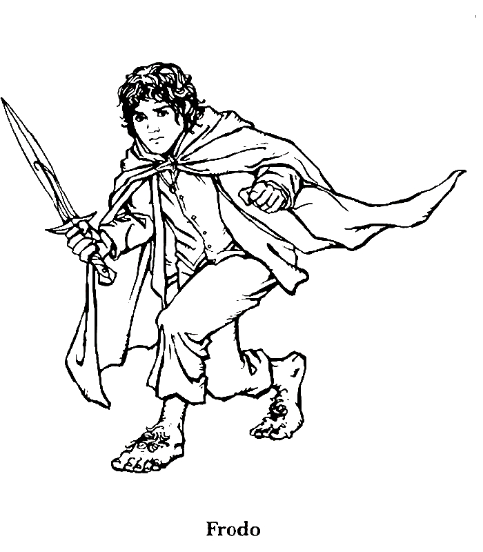 Coloriage du seigneur des anneaux avec personnage sur un fond de montagnes