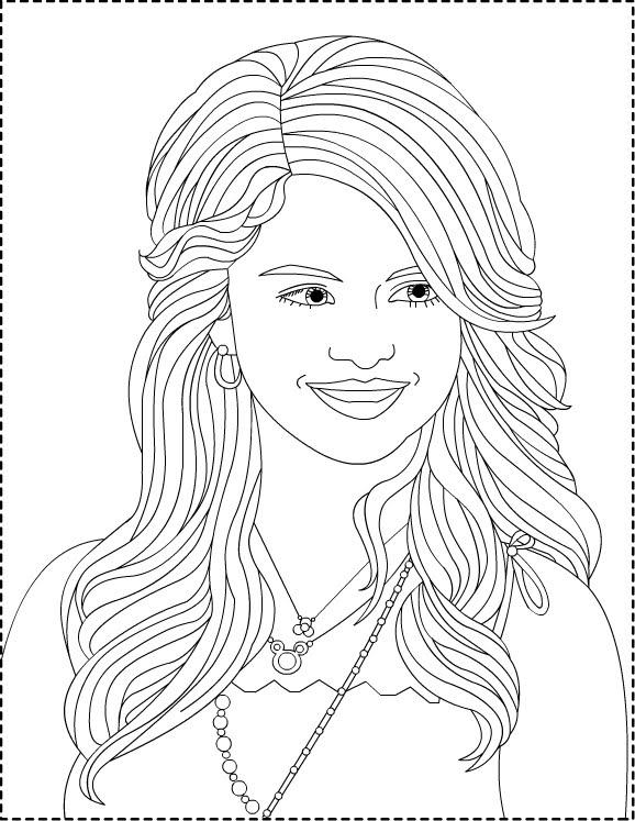 Coloriage de Selena Gomez en portrait avec une expression joyeuse Coloriage de Selena Gomez en portrait avec une expression joyeuse