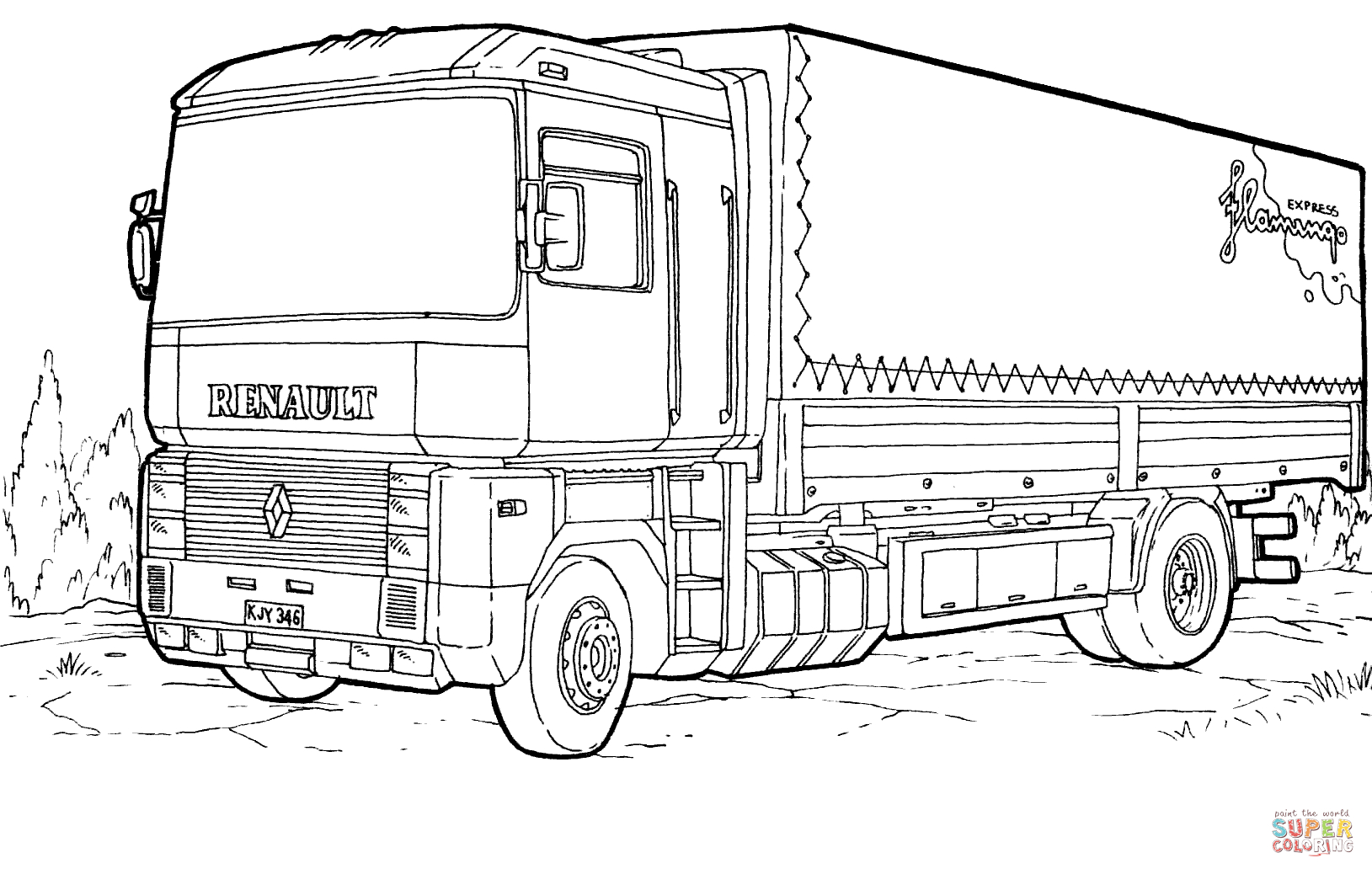Coloriage d'une semi-remorque en pleine route