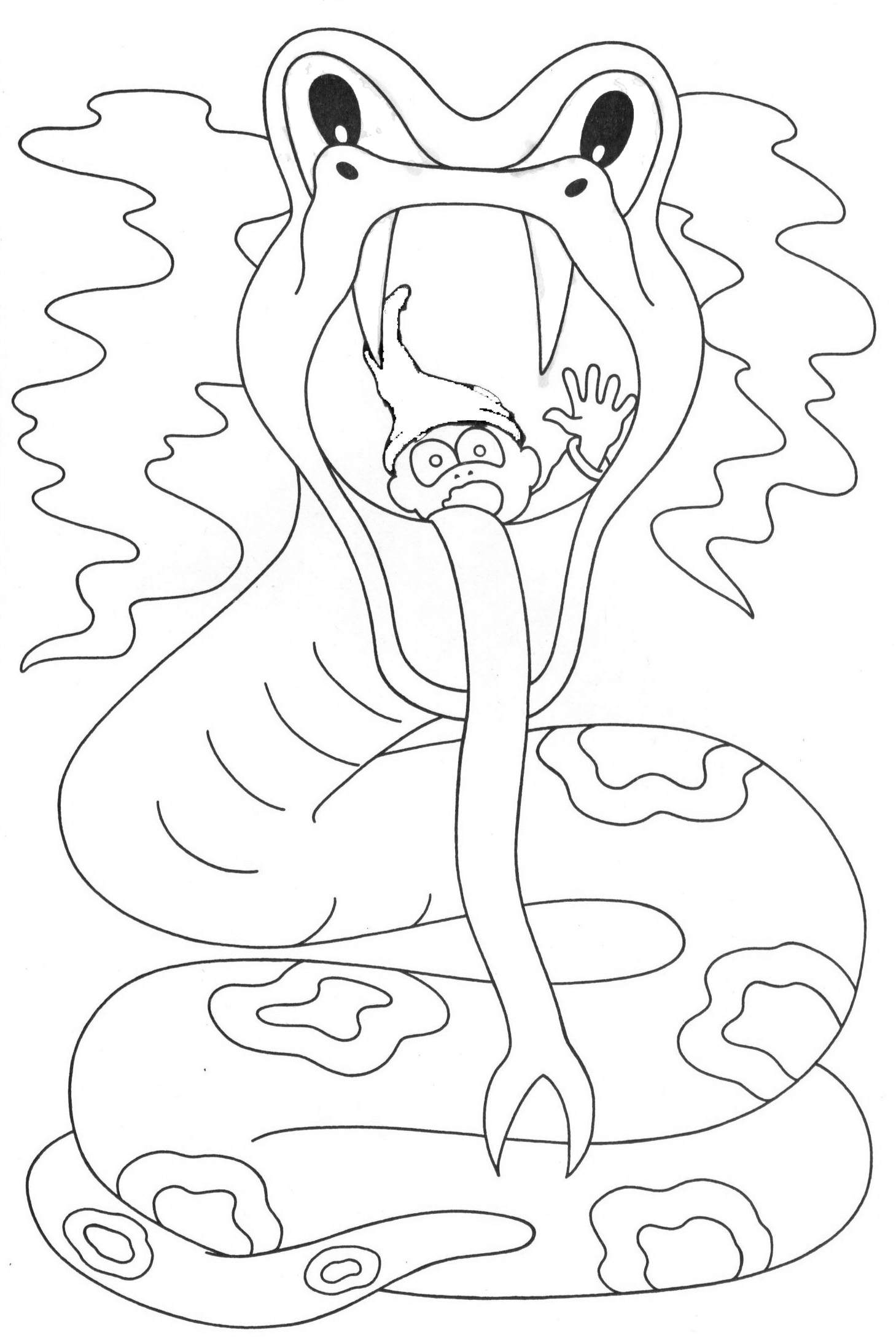 Coloriage d'un serpent stylisé sur fond blanc