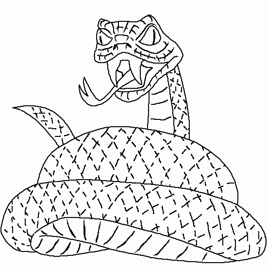Coloriage d'un serpent stylisé enroulé sur un tronc d'arbre