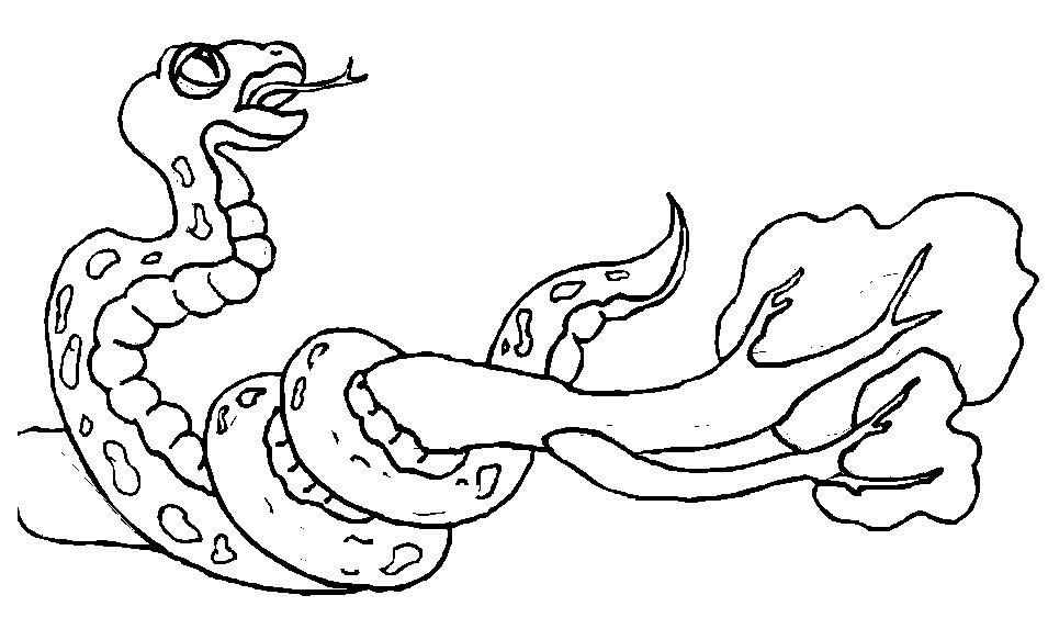 Coloriage d'un serpent enroulé sur une branche avec un fond naturel