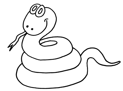 Coloriage d'un serpent serpentant au milieu de feuillages luxuriants