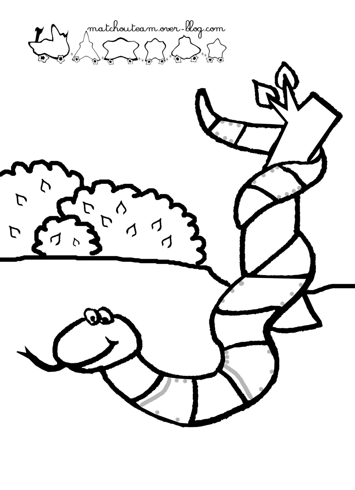 Coloriage d'un serpent enroulé sur lui-même dans un décor naturel